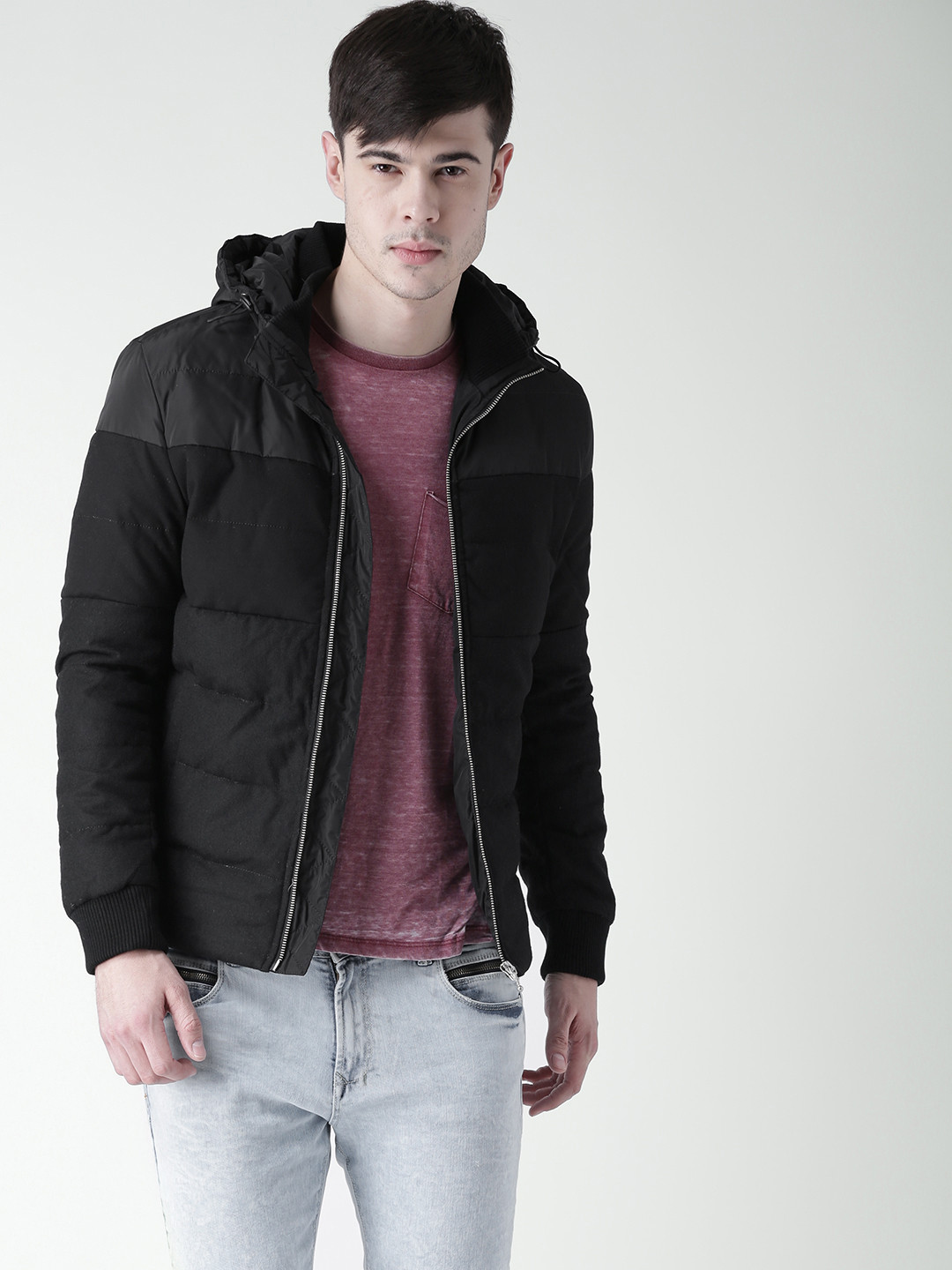 Buy Metersbonwe Black Hooded Quilted Padded Jacket Jackets for Men