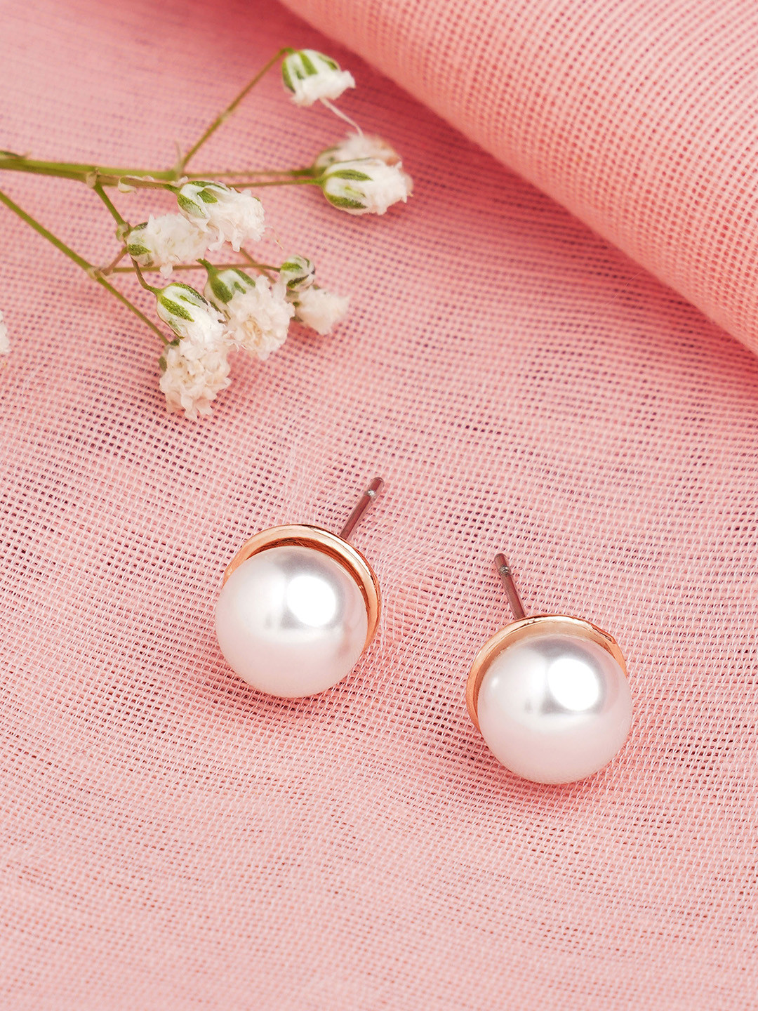 Buy AMI Woman Rose Gold Contemporary Pearl Brass Stud Earring