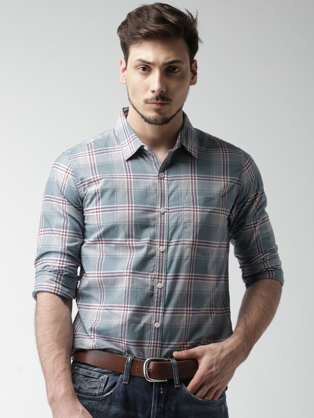 Buy Mast & Harbour Men Grey Checked Casual Shirt - Shirts for Men ...