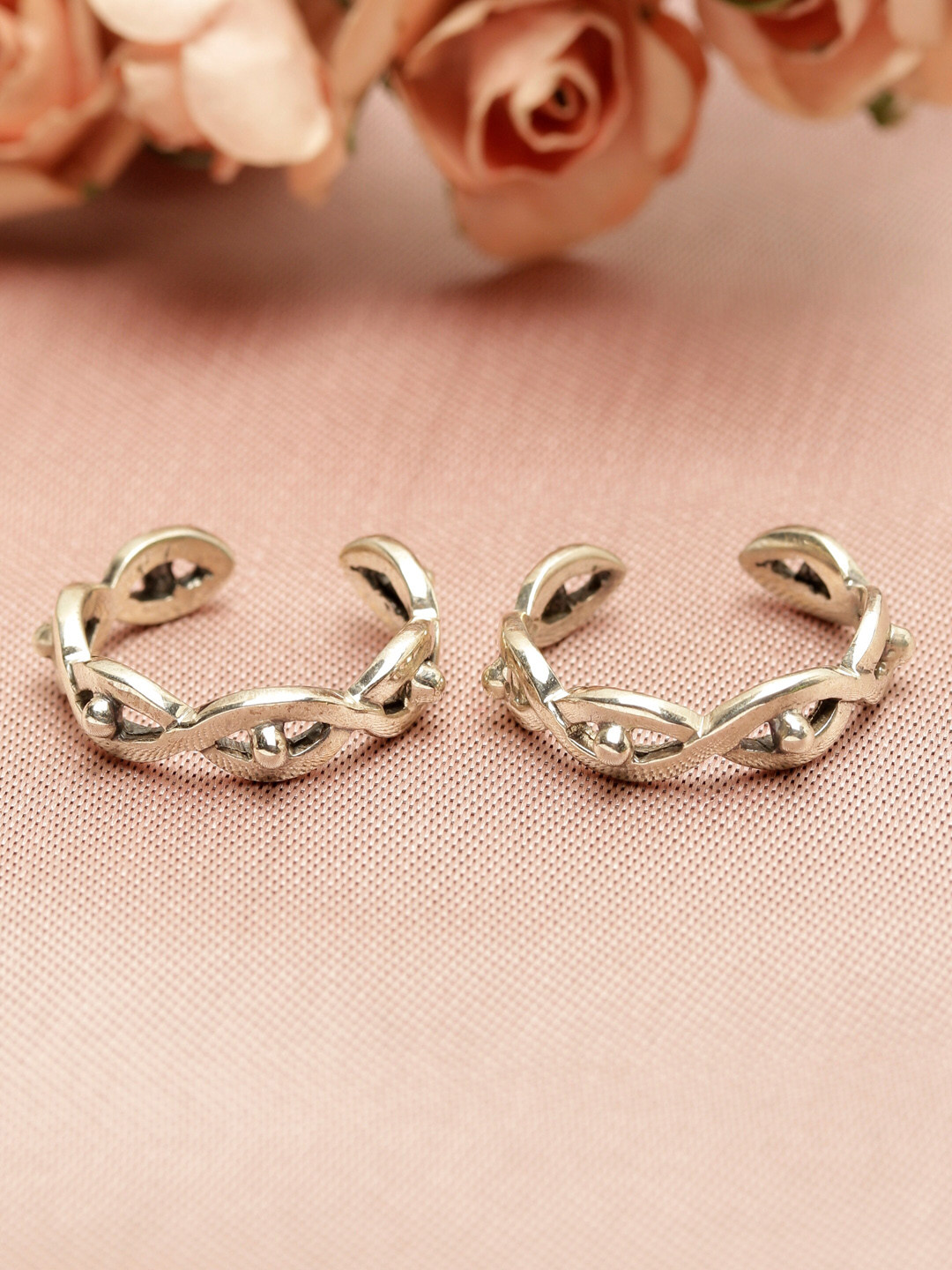 Buy GIVA Set Of 2 925 Sterling Silver Oxidised Woven Toe Ring - Toe 