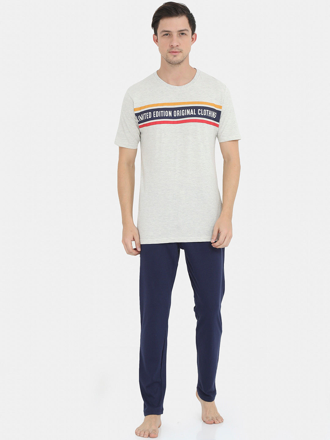 Buy Masculino Latino Men White & Navy Blue Loungewear Set Night Suits