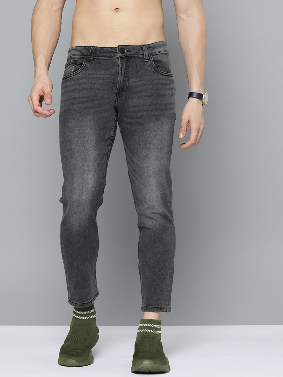 Buy Harvard Men Charcoal Slim Fit Light Fade Stretchable Jeans Jeans