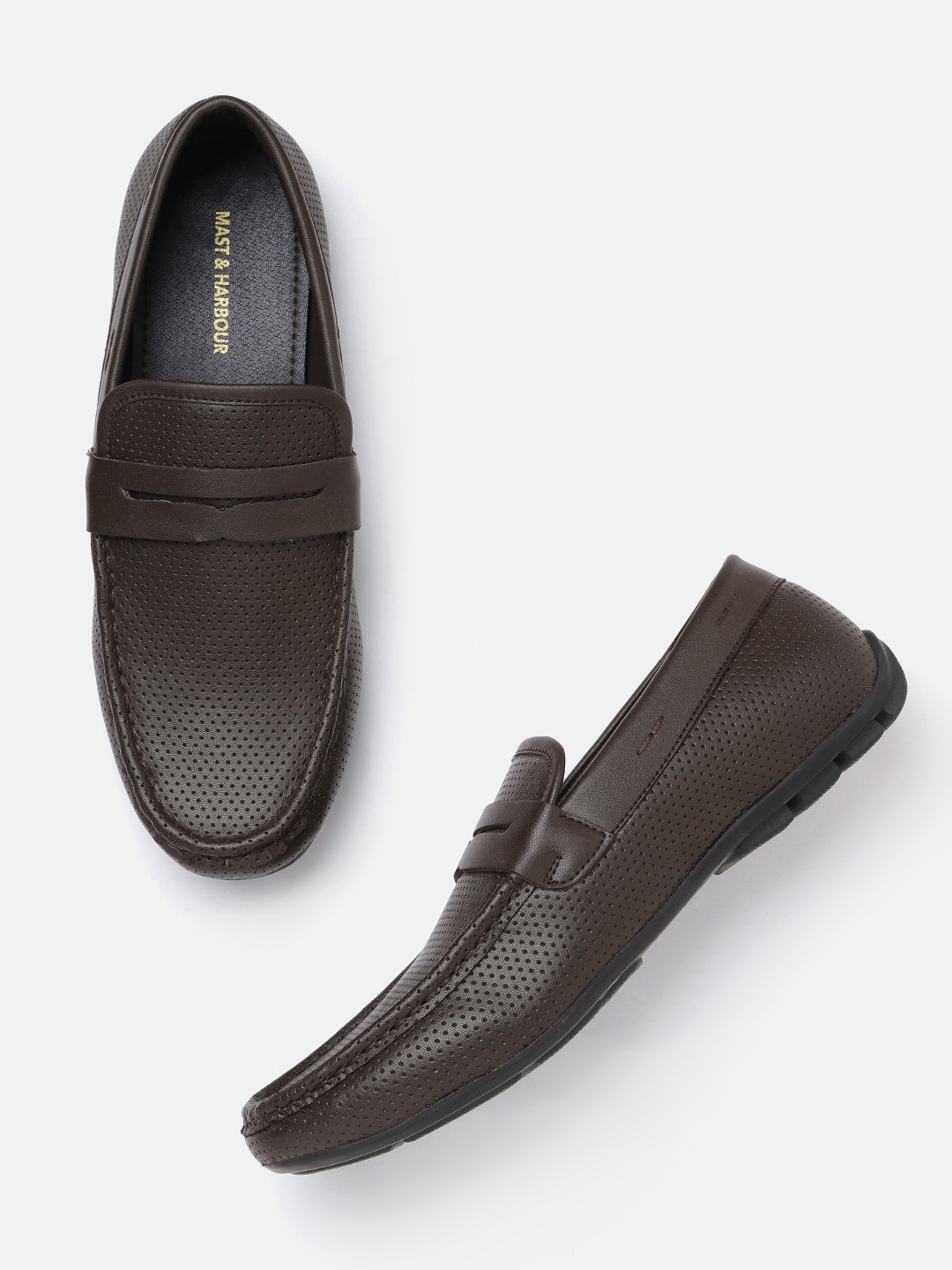 Buy Mast & Harbour Men Coffee Brown Perforations Wide Driving Shoes