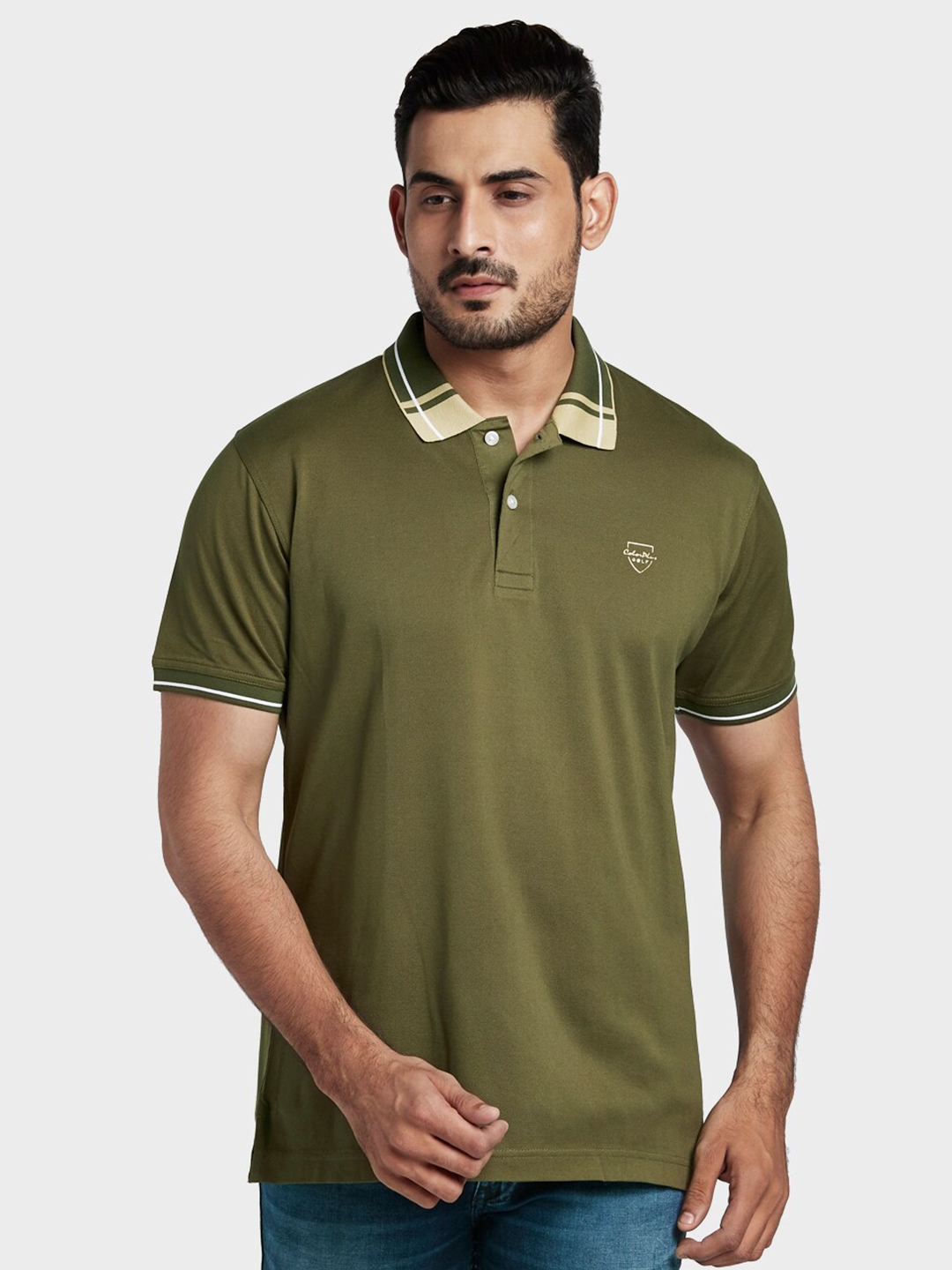 Buy ColorPlus Men Olive Green Polo Collar T Shirt - Tshirts for Men ...
