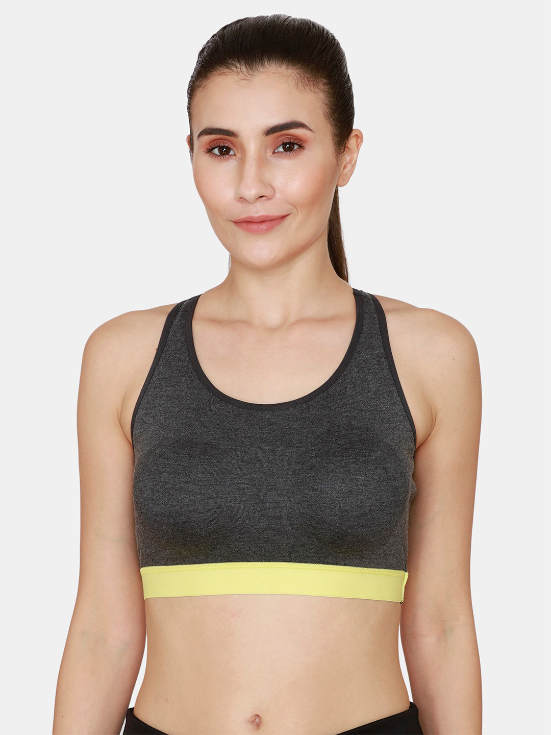 Buy Rosaline By Zivame Charcoal & Yellow Sports Bra Bra for Women