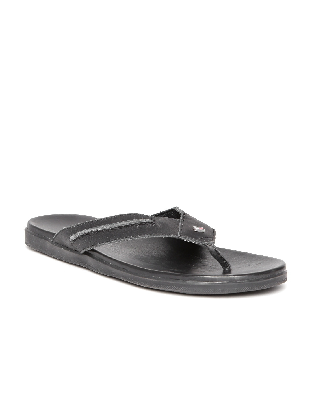 Buy Tommy Hilfiger Men Black Textured Leather Sandals - Sandals for Men ...