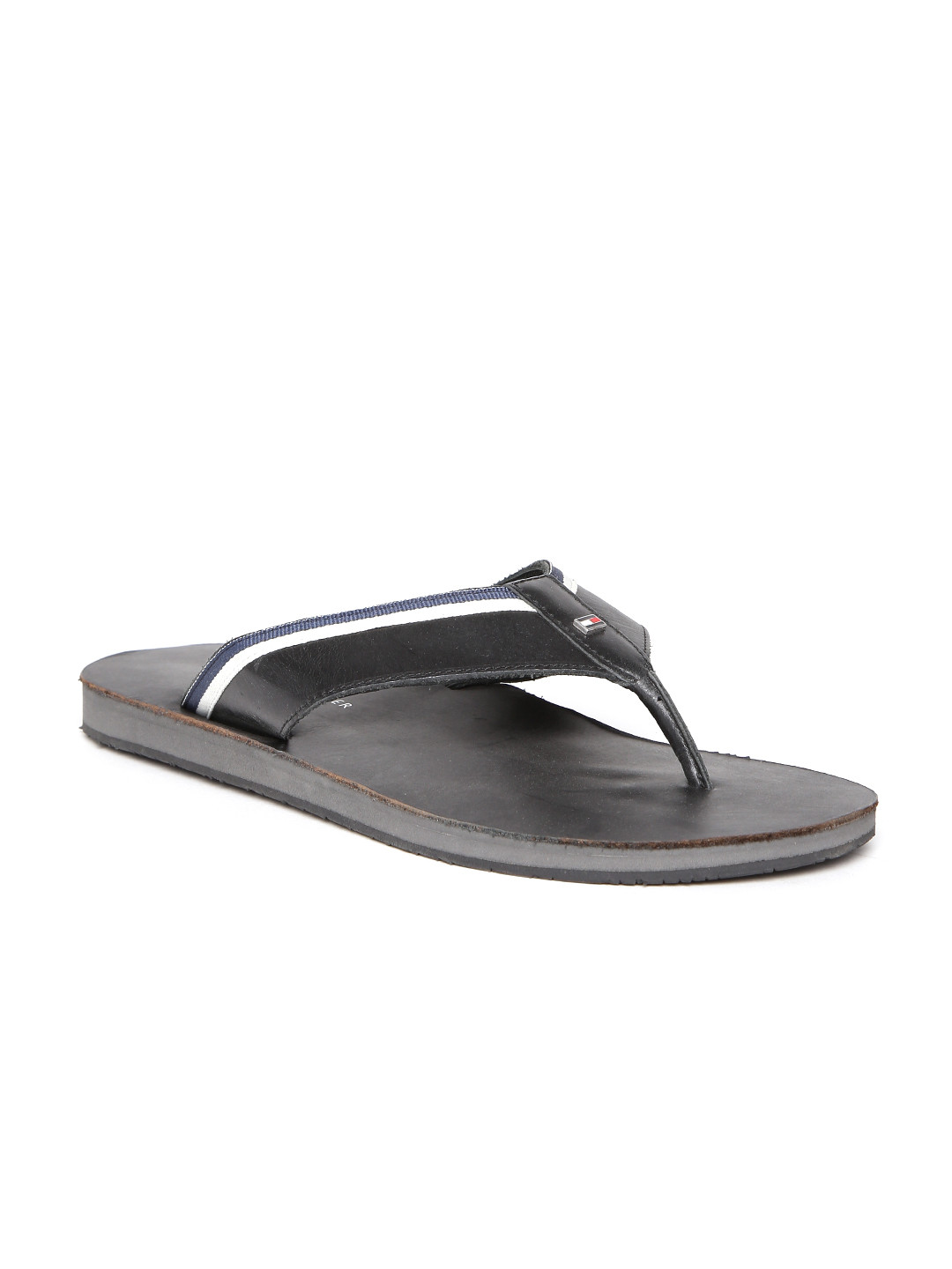 Buy Tommy Hilfiger Men Black Striped Leather Sandals - Sandals for Men 1546530 | Myntra