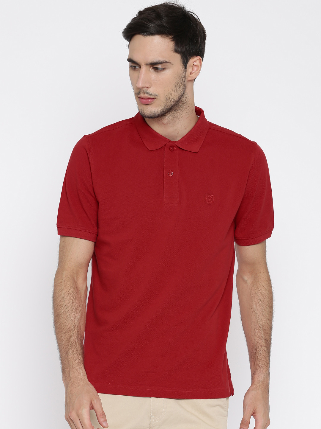 Buy Van Heusen Men Red Solid Polo Pure Cotton T Shirt Tshirts for Men
