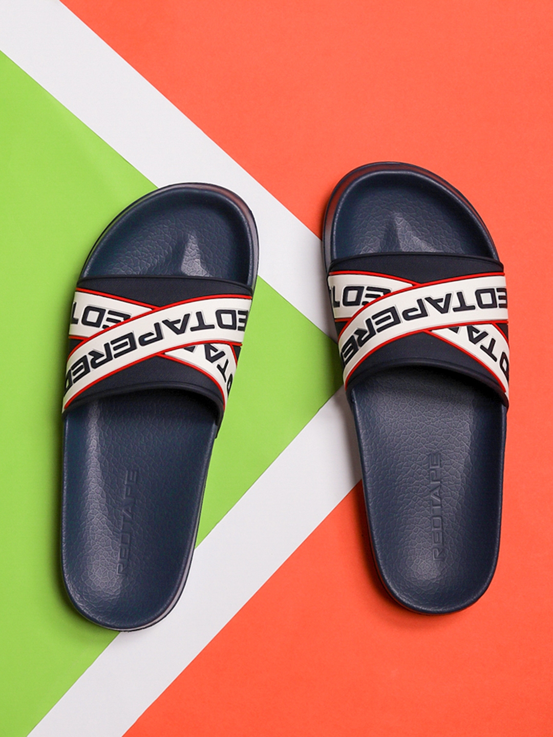 red tape flip flops white