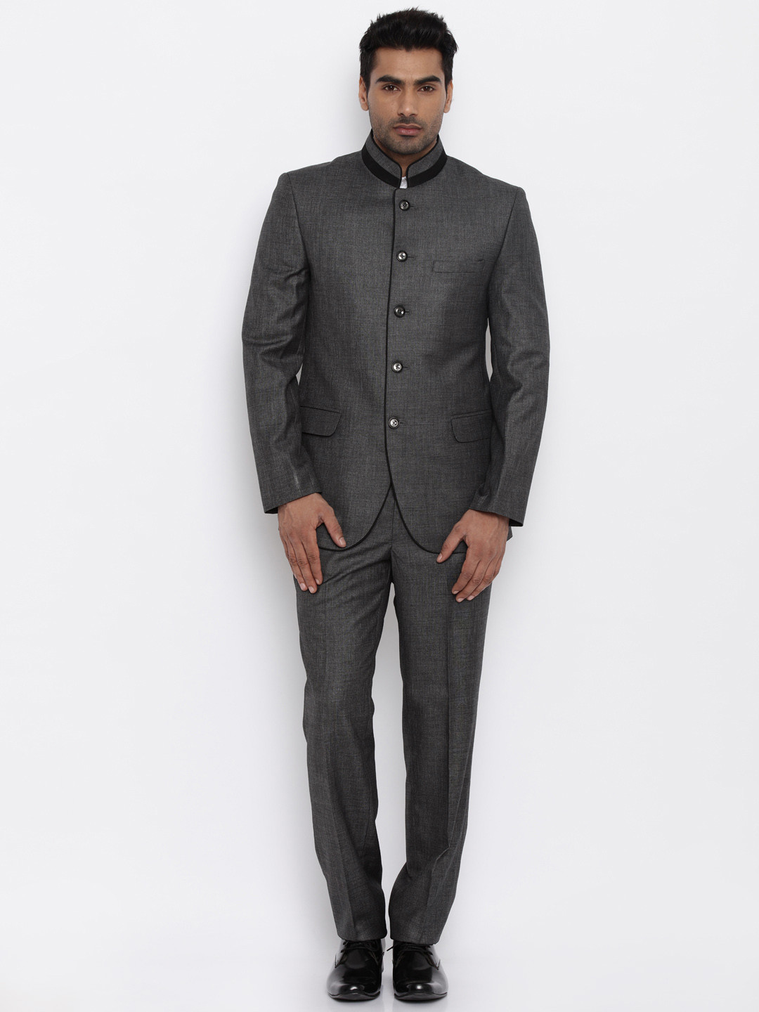 Buy Raymond Men Charcoal Grey Tailored Contemporary Fit Ethnic