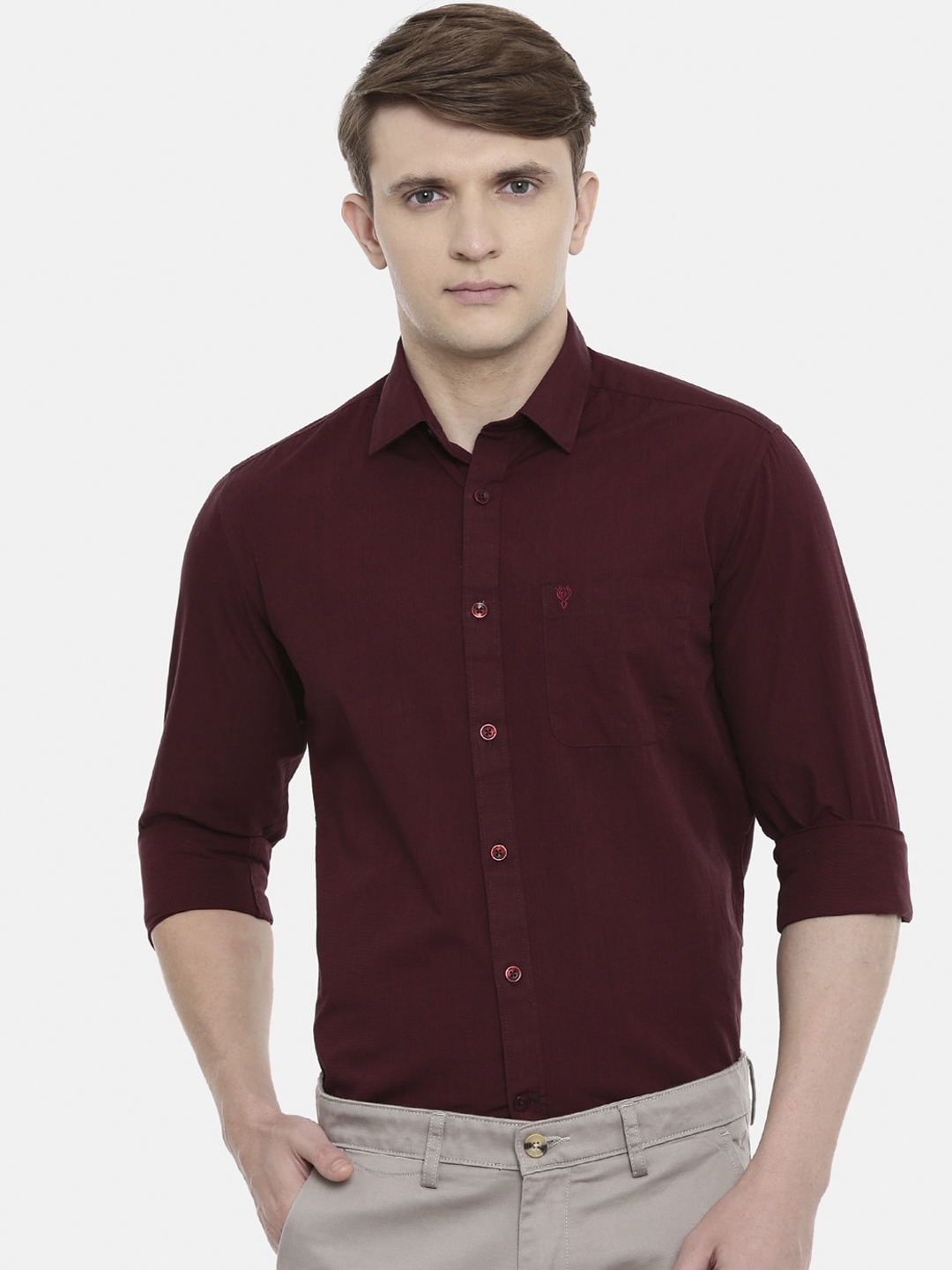 Buy Classic Polo Men Maroon Slim Fit Opaque Cotton Formal Shirt ...