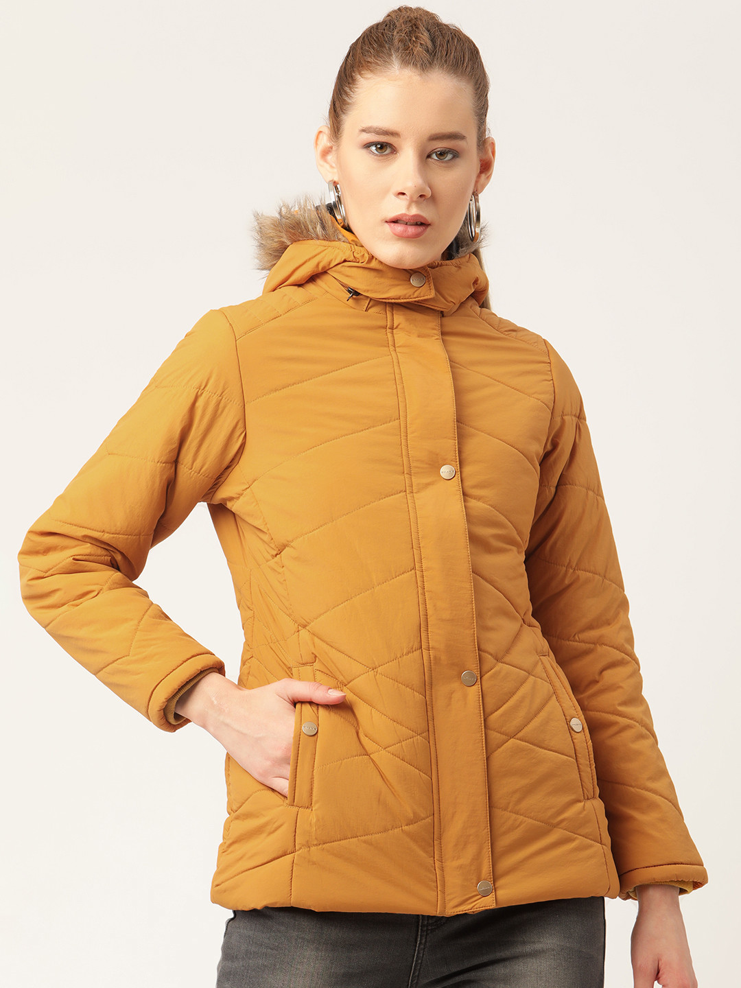 Buy Okane Women Mustard Yellow Solid Parka Jacket Jackets for Women