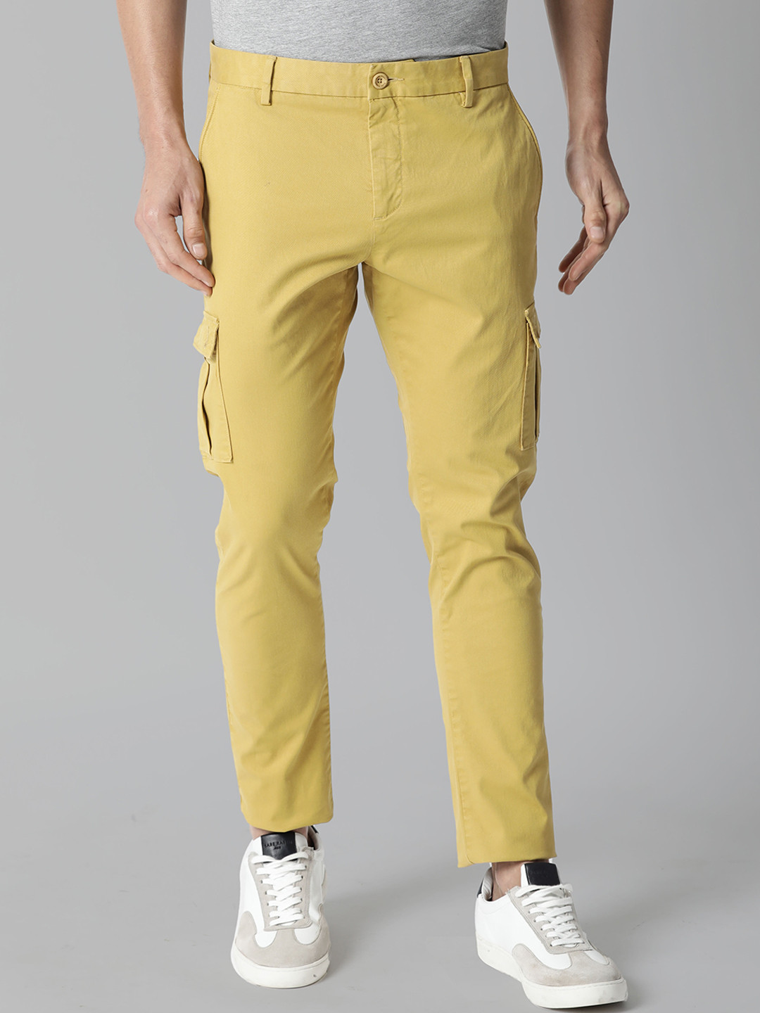 Buy RARE RABBIT Men Yellow Slim Fit Cargos Trousers - Trousers for Men ...
