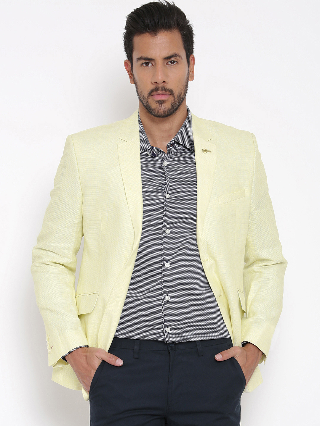 Buy Van Heusen Yellow Linen Single Breasted Slim Smart  