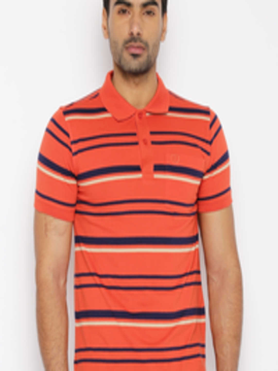 Buy Van Heusen Men Orange Striped Polo T Shirt - Tshirts for Men ...