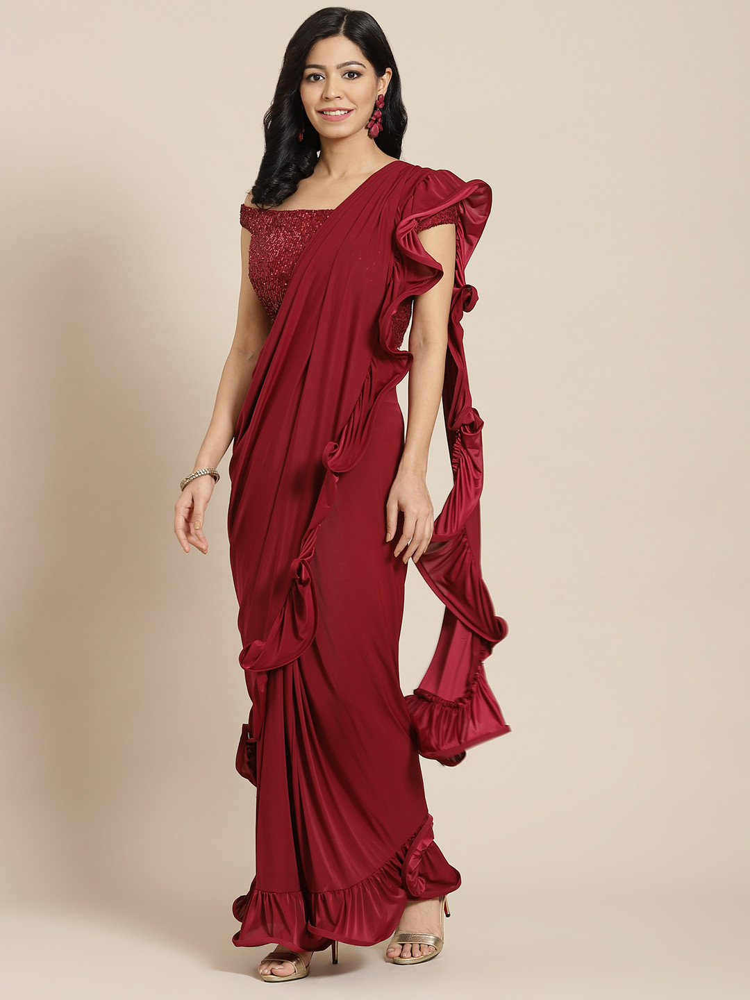 Mitera grey sequin ready to wear saree clearance