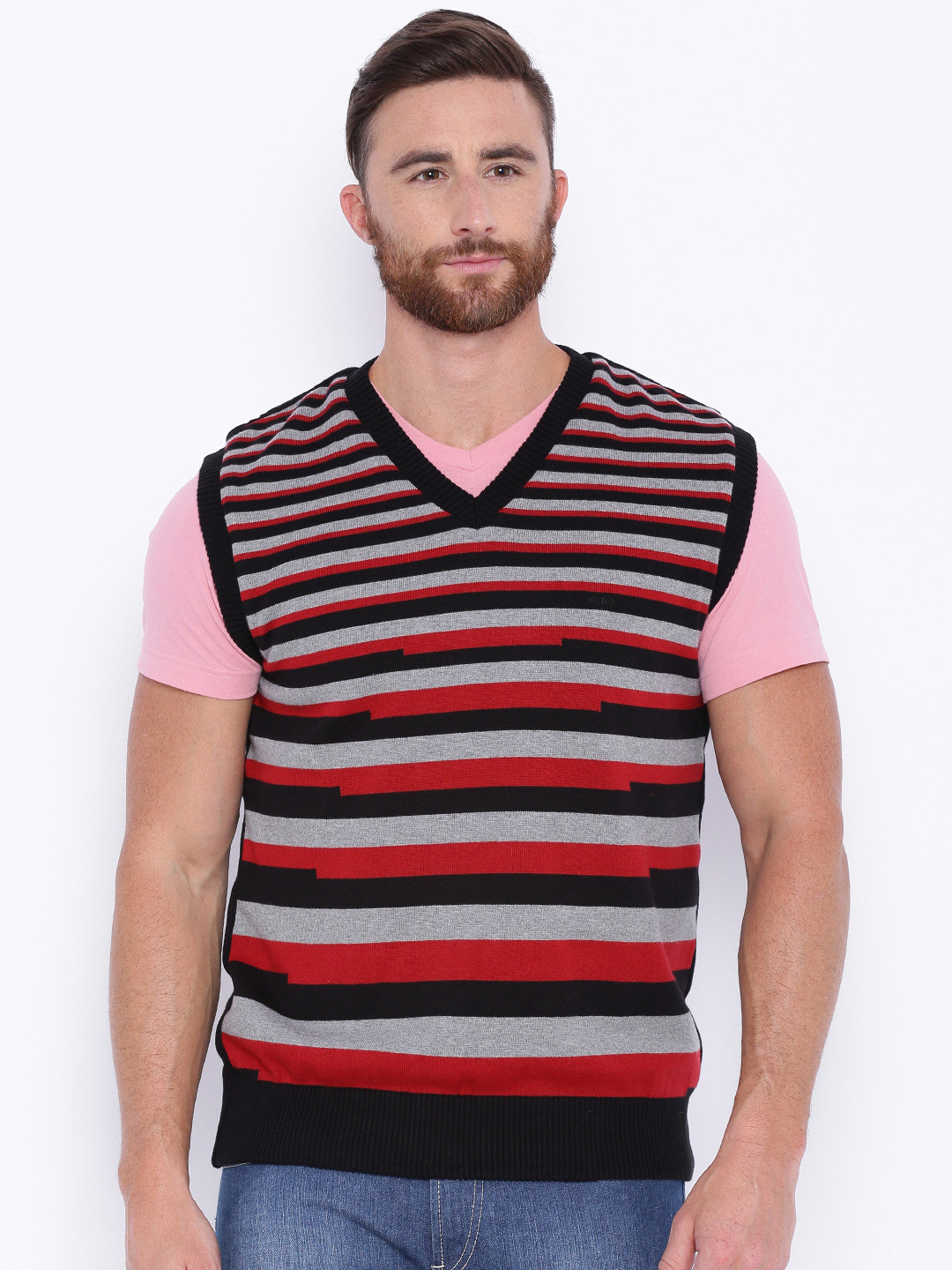 Buy ColorPlus Men Black & Grey Striped Sweater Sweaters for Men