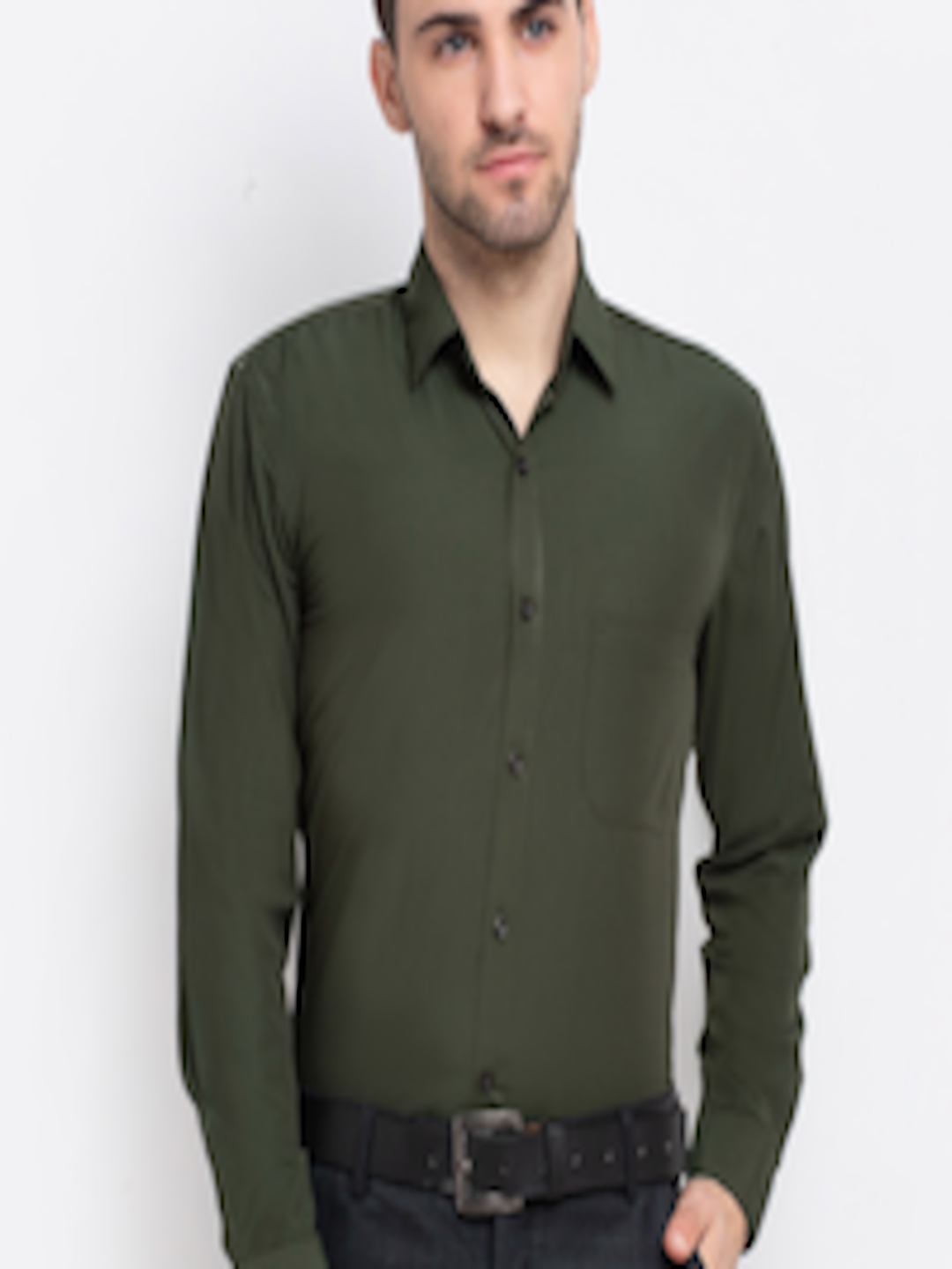 Buy JAINISH Men Green Smart Opaque Formal Shirt - Shirts for Men ...