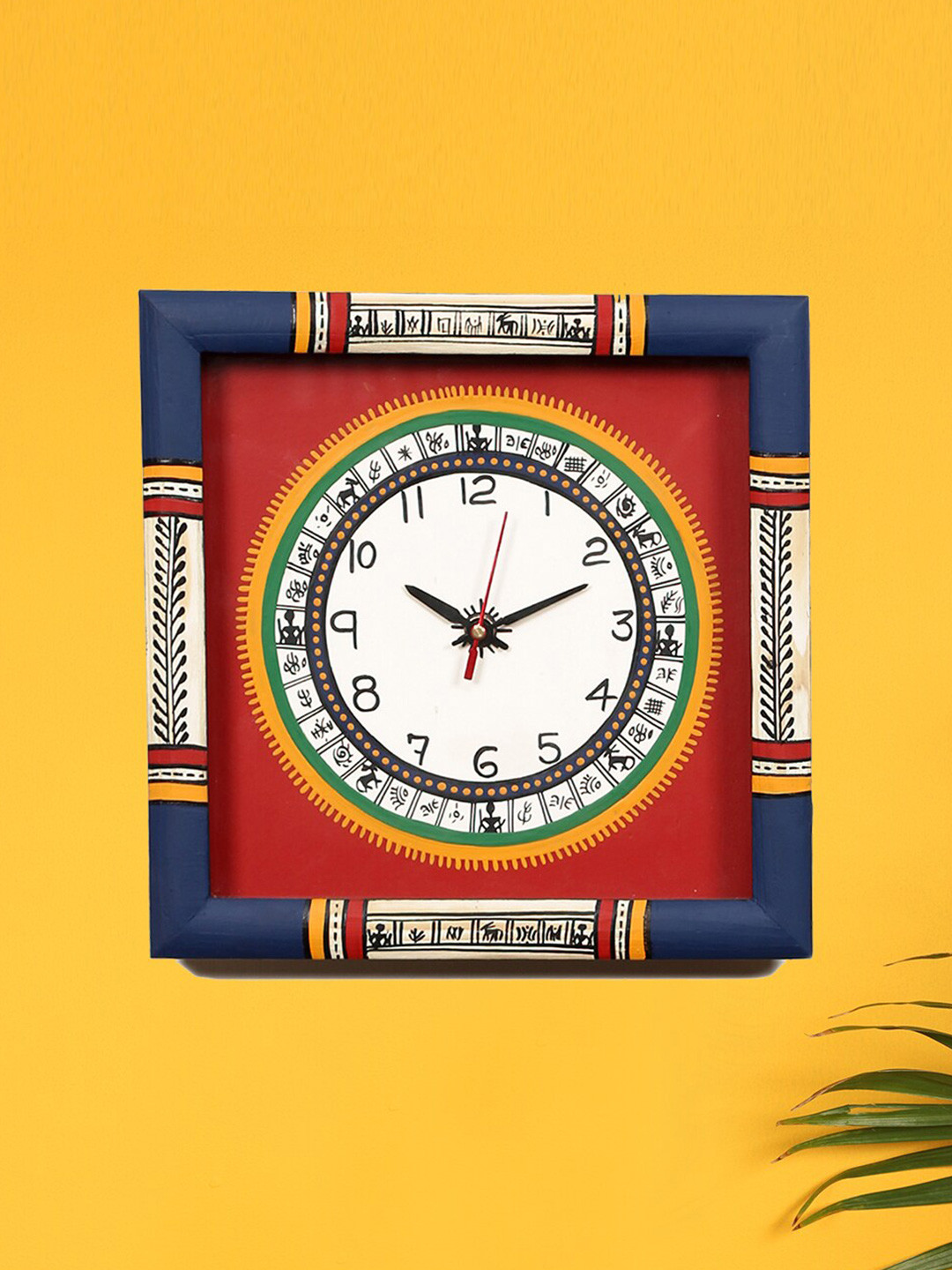 Buy AAKRITI ART CREATIONS Blue & Red Warli Art Printed Square Analogue