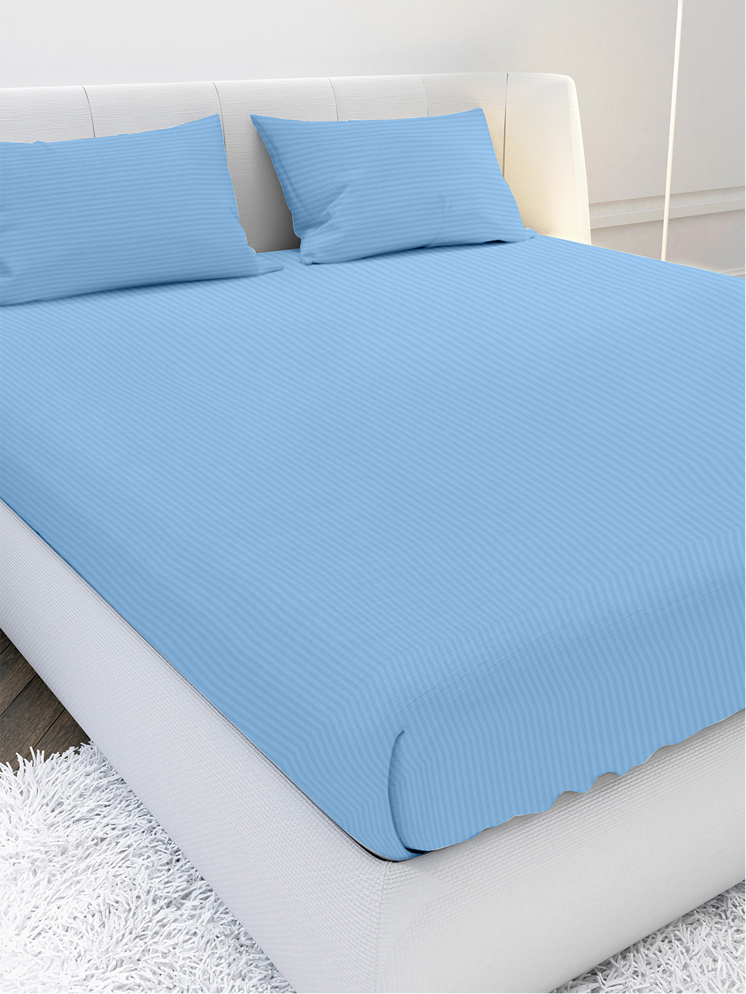 Buy MAYFAIR HOMES LONDON Blue Striped 210 TC Pure Cotton King Bedsheet