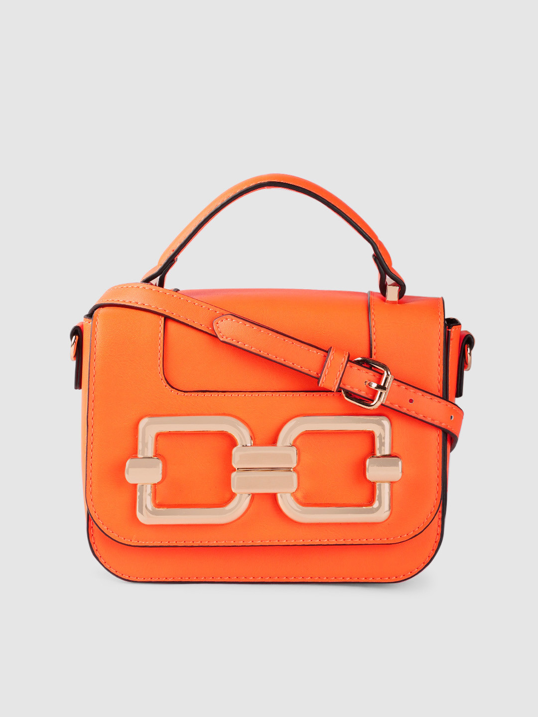 Buy ALDO Neon Orange Solid Buckle Detail Satchel With Detachable Sling