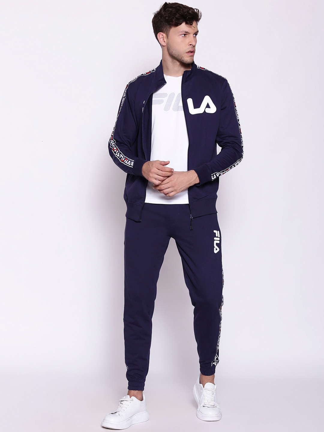 Buy FILA Men Navy Blue Solid Pure Cotton Tracksuit Tracksuits for Men
