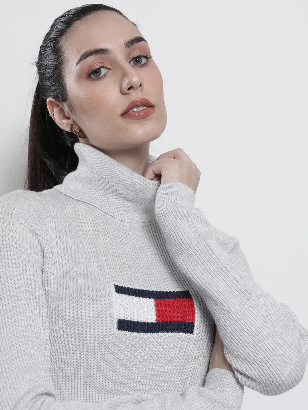 Buy Tommy Hilfiger Women Grey Melange Brand Logo Pullover Sweaters For Women 15488006 Myntra