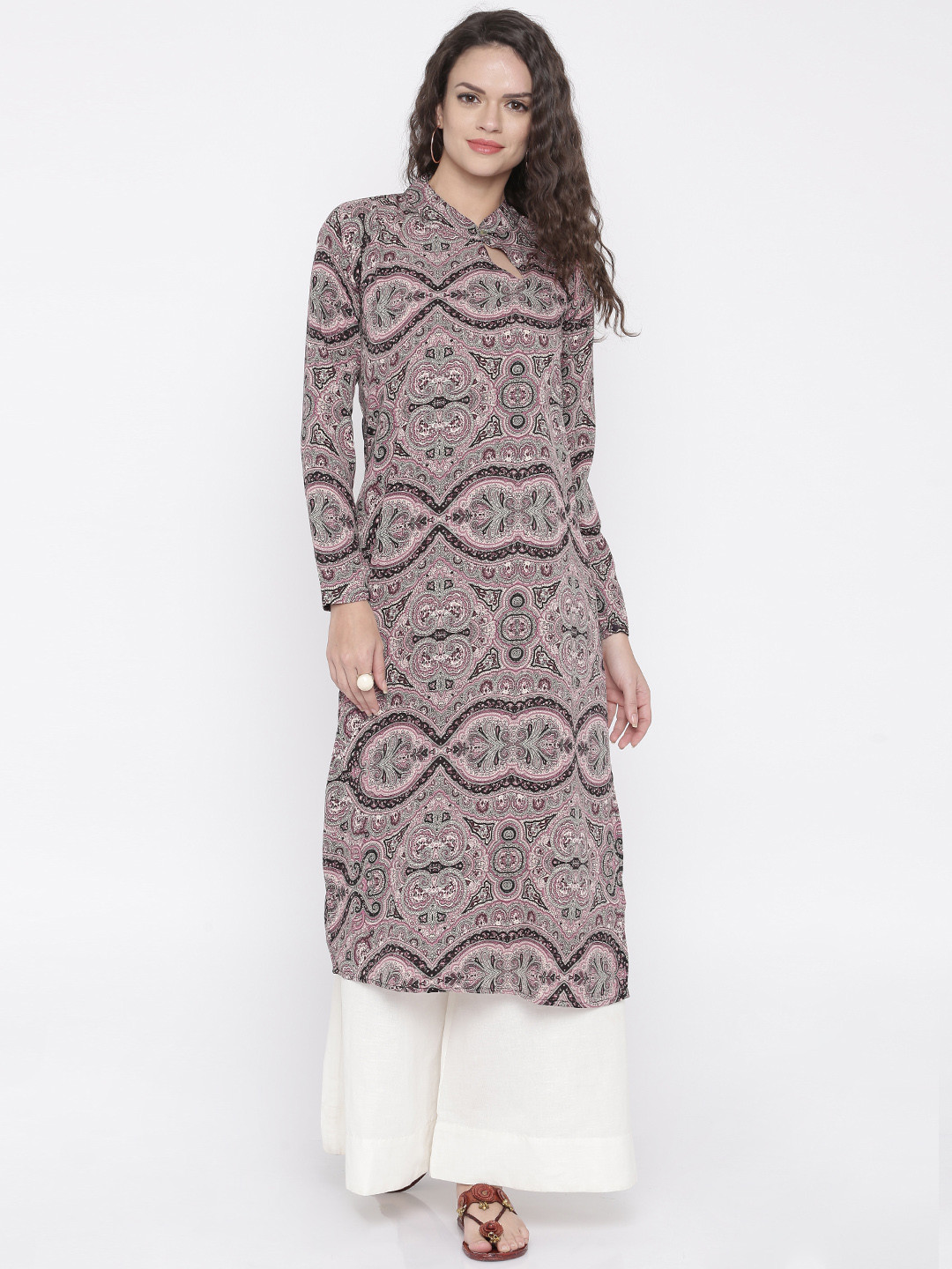 Anouk pink printed straight kurta Clearance