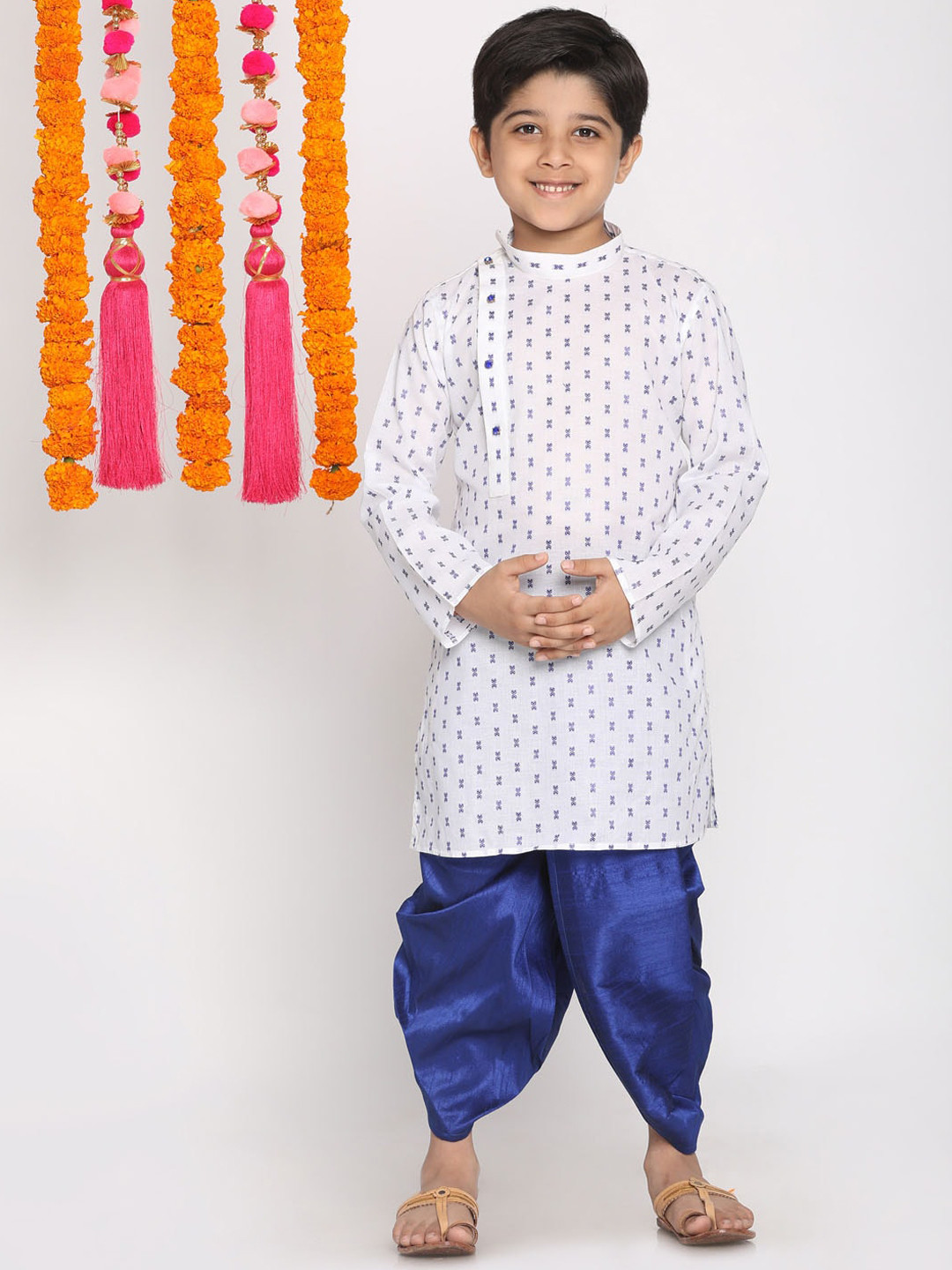 Boys Floral Printed Regular Kurta With Dhoti Pants