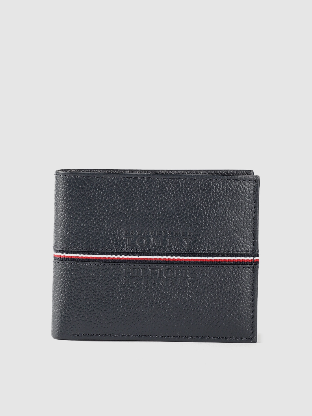 Buy Tommy Hilfiger Men Navy Blue Brand Logo Leather Two Fold Wallet ...