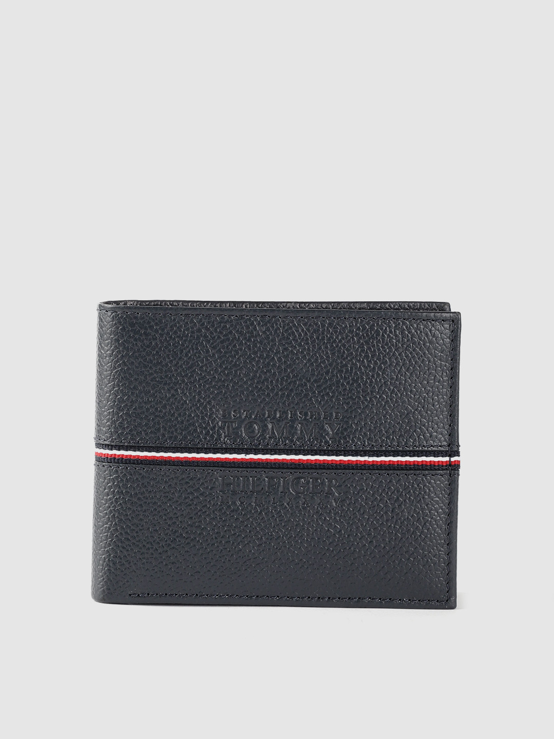 Buy Tommy Hilfiger Men Navy Blue Brand Logo Leather Two Fold Wallet