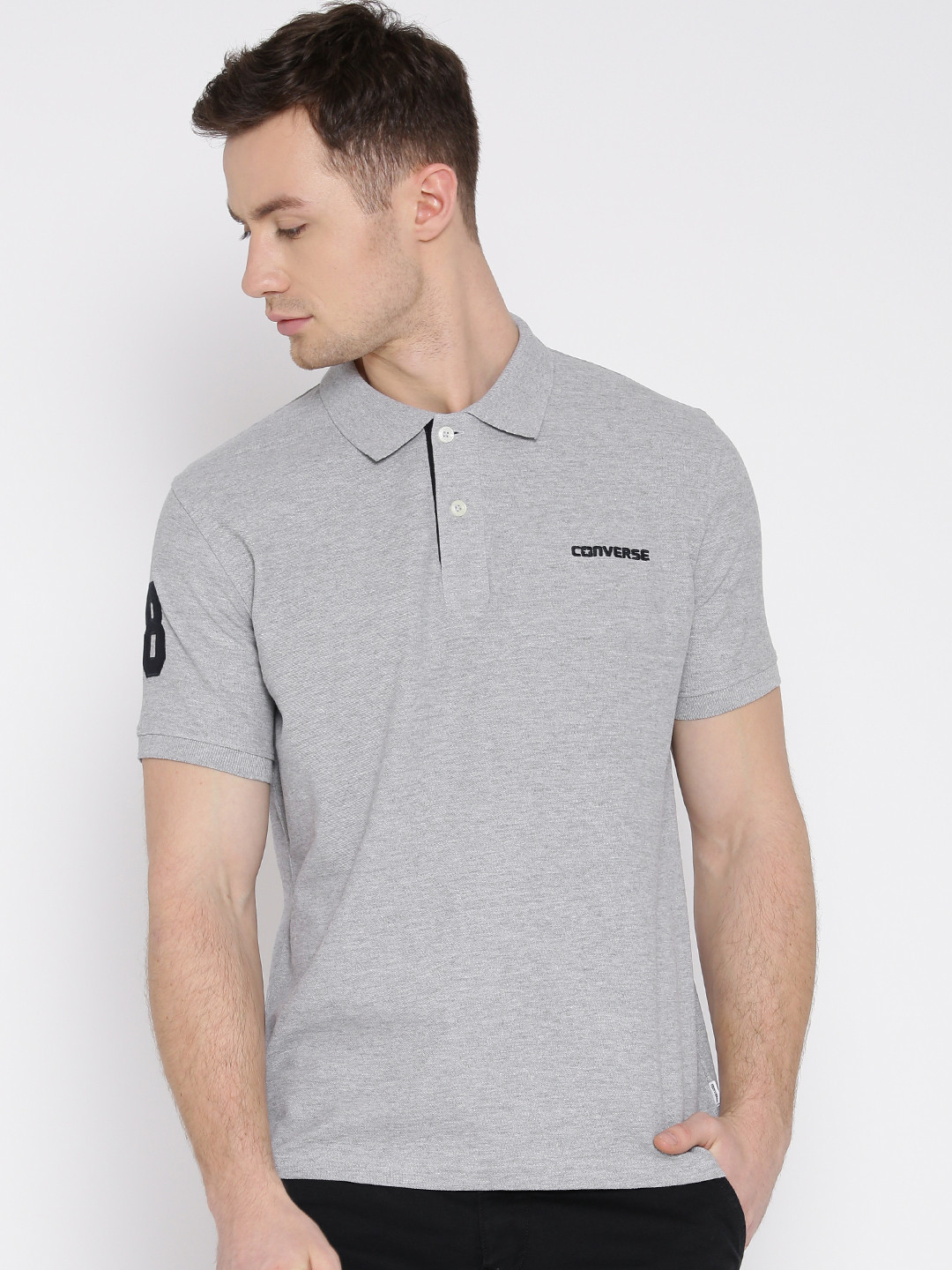 Buy Converse Men Grey Melange Polo T Shirt Tshirts for Men 1549529