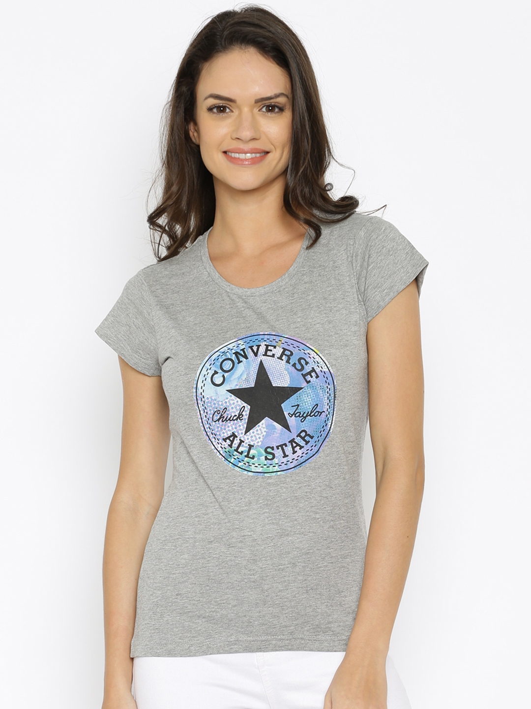 Download Buy Converse Women Grey Melange Printed Round Neck T Shirt ...