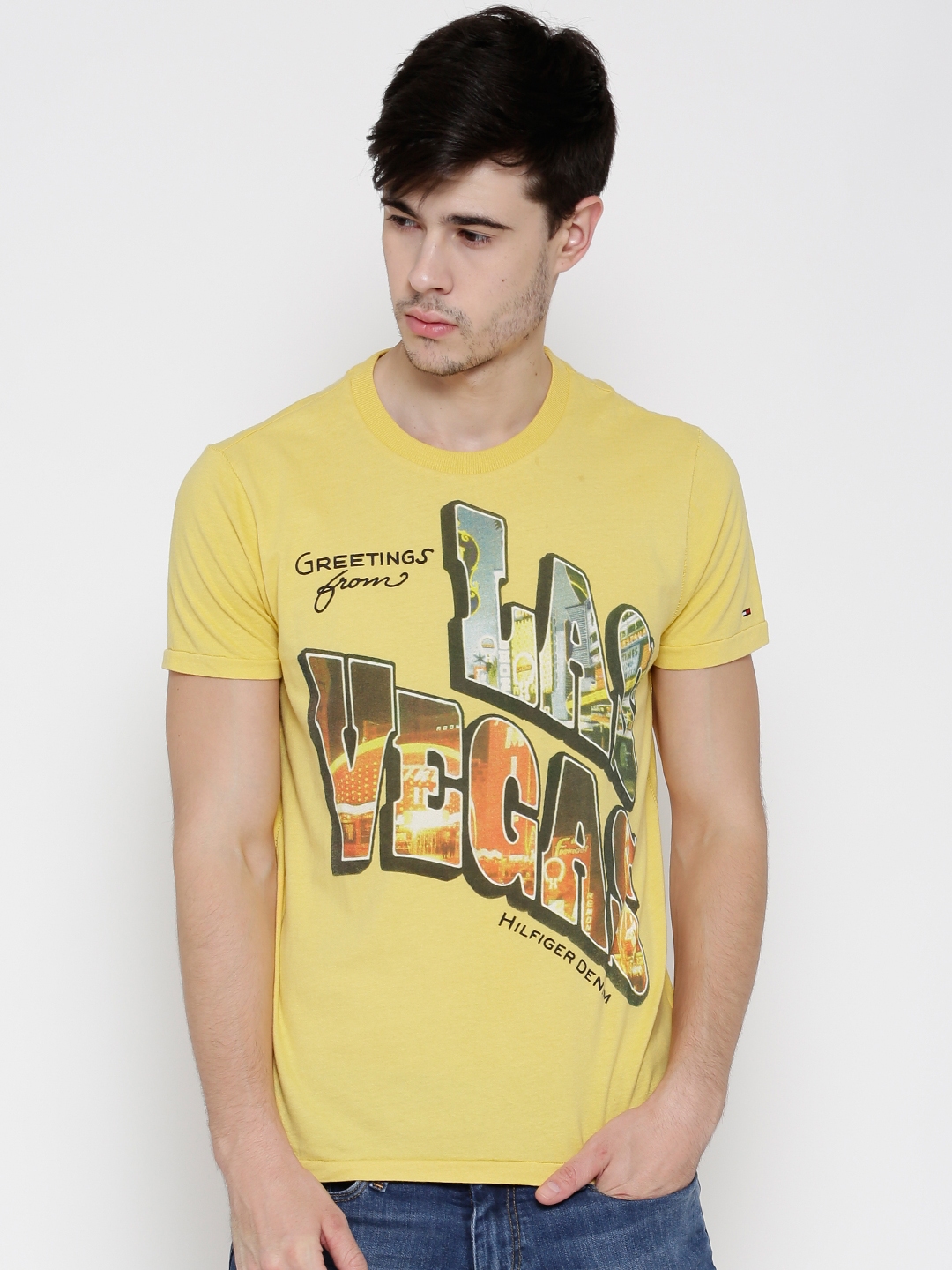 Buy Tommy Hilfiger Men Yellow Printed Round Neck T Shirt - Tshirts for ...