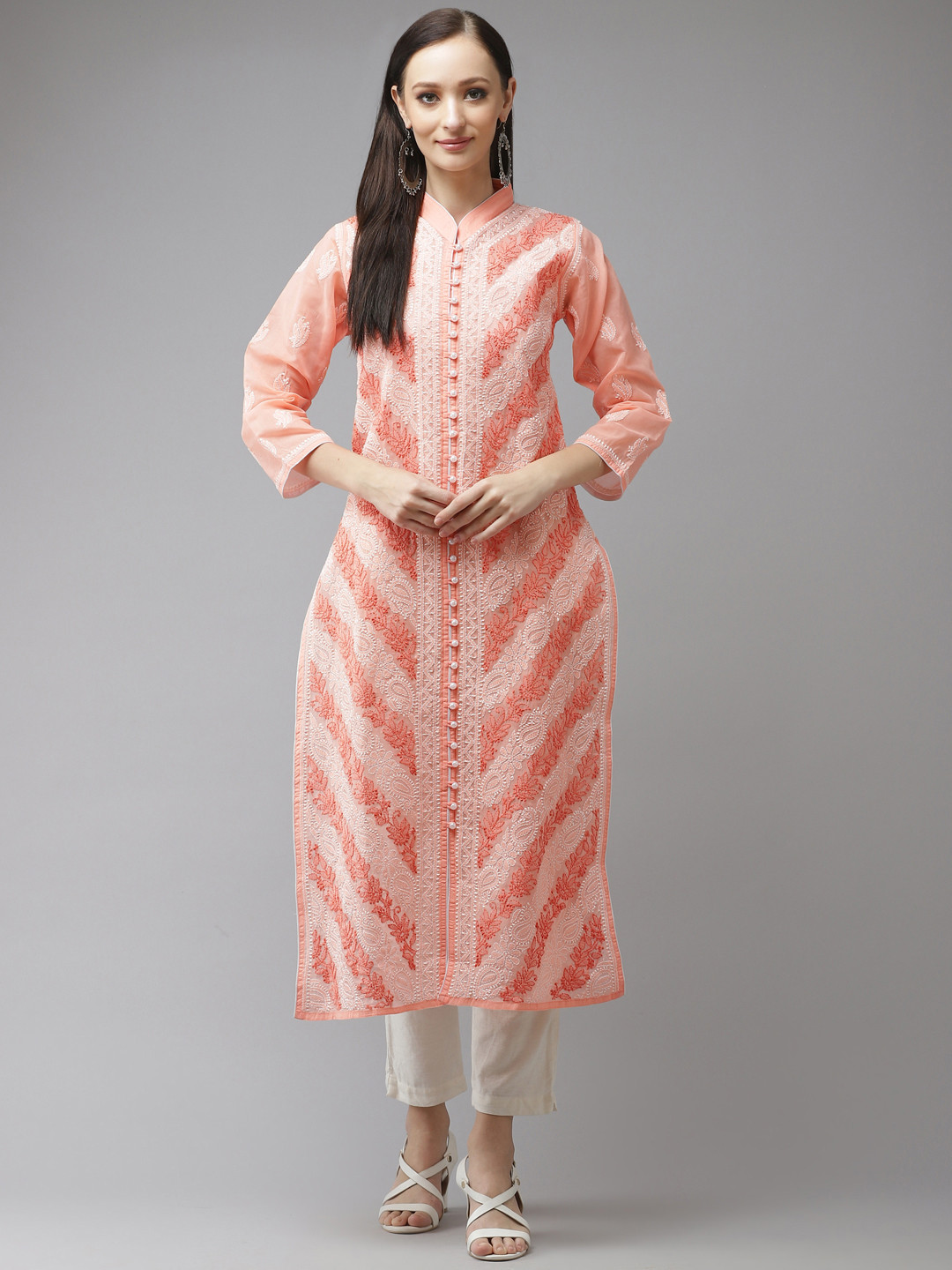 Women's Peach Kurta With Thread Work main image 0