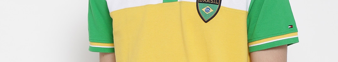 Buy Tommy Hilfiger Men Yellow & Green Colourblocked Polo Collar T Shirt ...