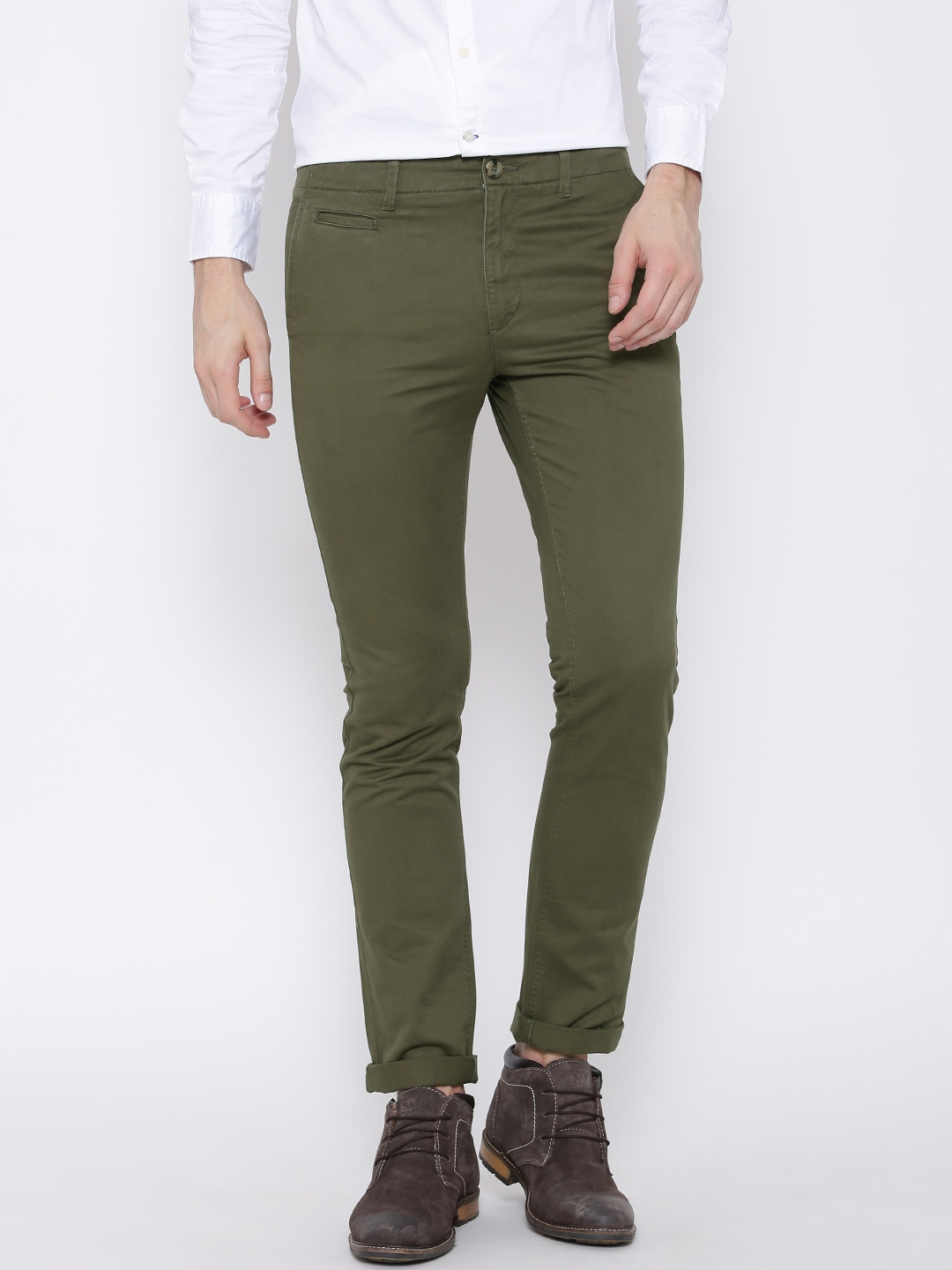Buy U.S. Polo Assn. Men Olive Green Solid Slim Fit Chinos - Trousers ...