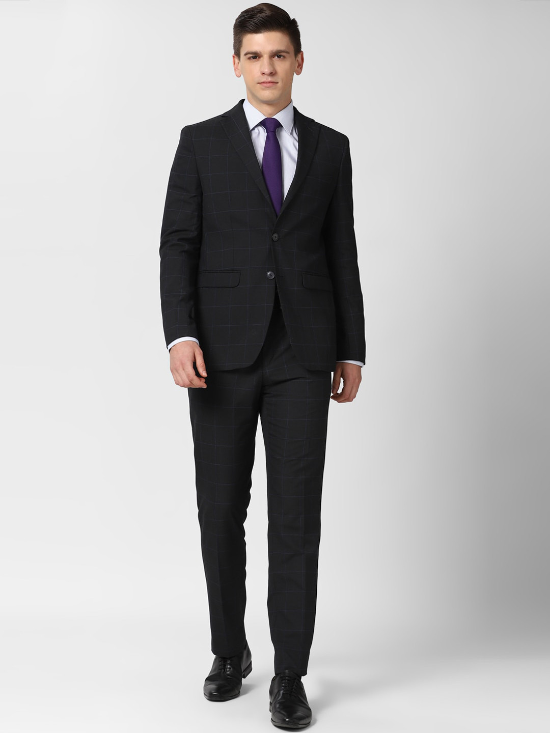 Buy Peter England Elite Mens Black Checked Slim Fit Single Breasted