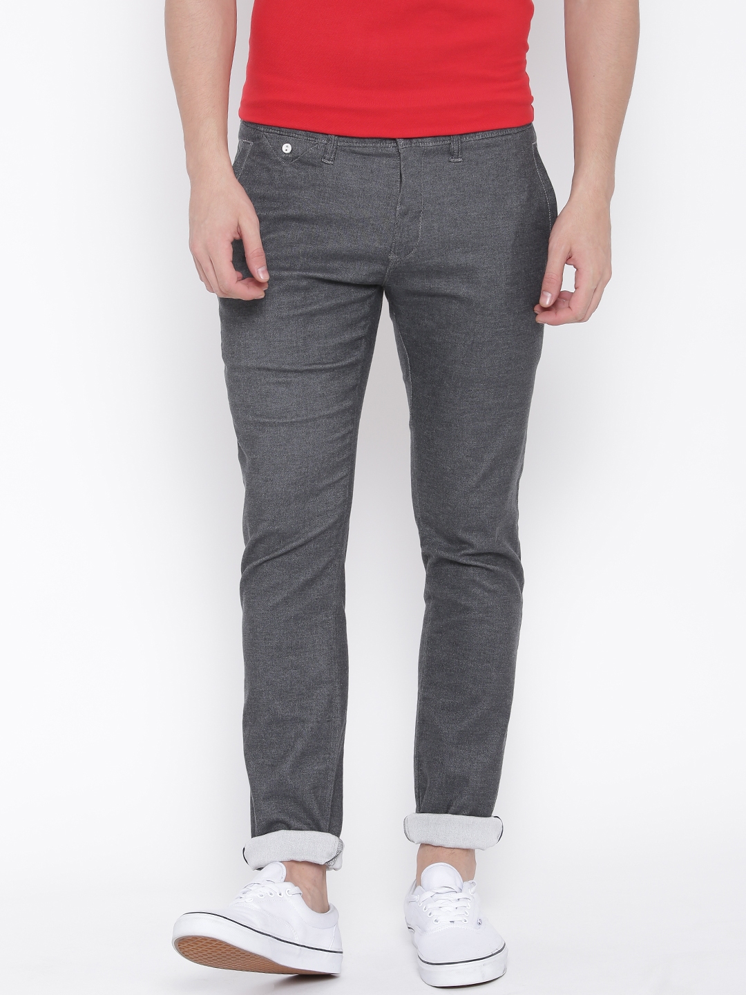 Buy Tommy Hilfiger Men Grey Solid Slim Fit Chino Trousers - Trousers ...