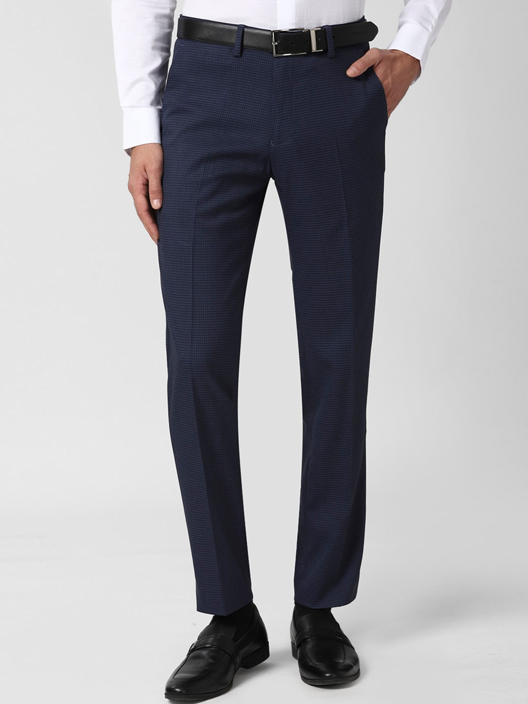 Buy Peter England Men Navy Blue Slim Fit Formal Trousers Trousers for