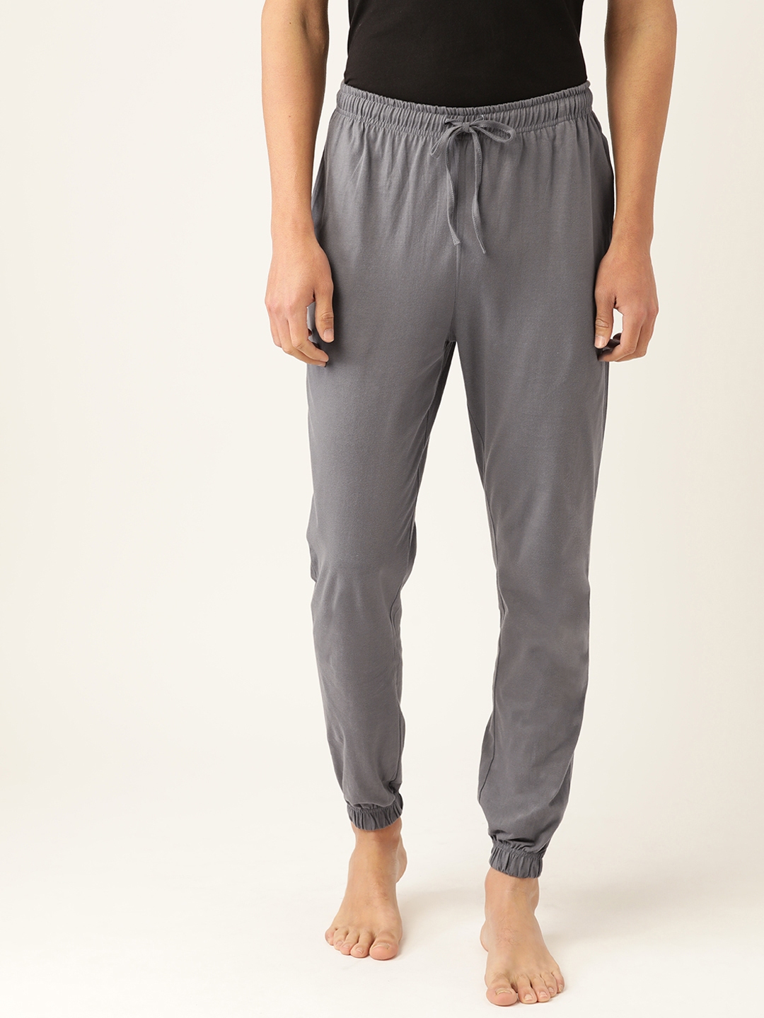 Buy ETC Men Grey Solid Pure Cotton Lounge Joggers Lounge Pants for