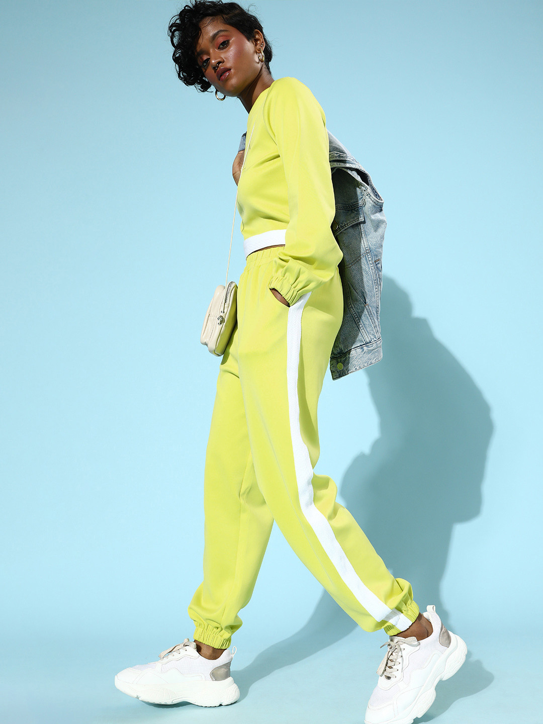 Buy SASSAFRAS Women Fluorescent Green Solid Jogger Track Pants Track