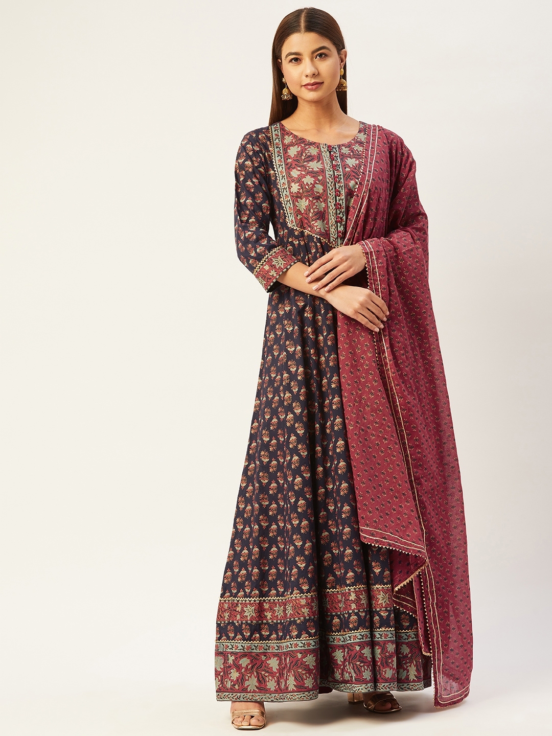 Buy TARA C TARA Blue & Red Floral Ethnic Maxi Dress - Dresses for Women ...