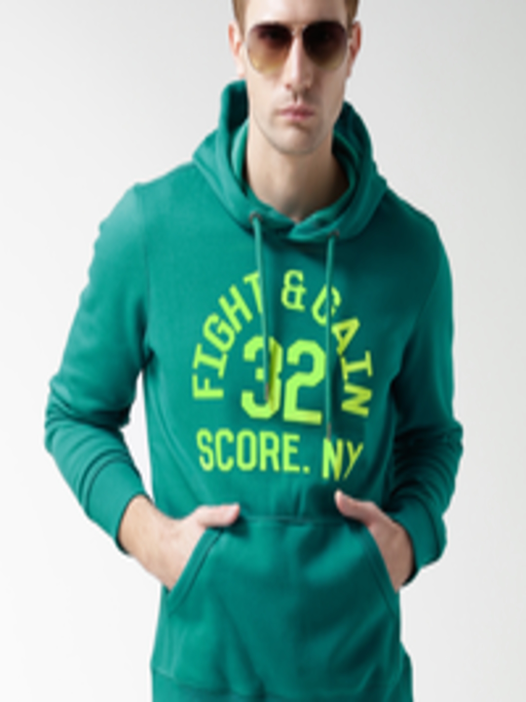 Buy Metersbonwe Teal Green Flock Print Hooded Sweatshirt - Sweatshirts ...