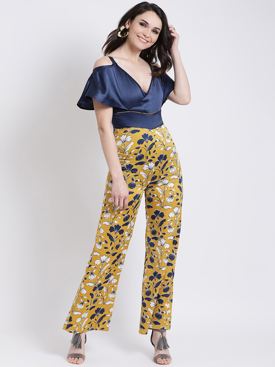Buy Kazo Women Blue & Mustard Printed Jumpsuit Jumpsuit for Women