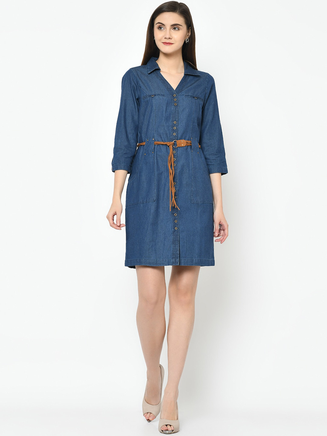 latin quarters denim dress LATIN QUARTERS Pintuck Denim Shirt Dress