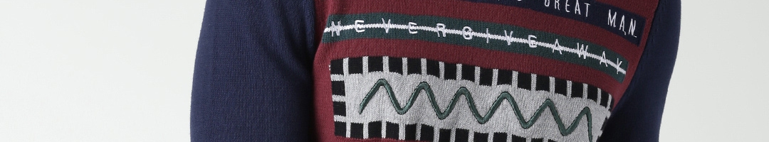 Buy Metersbonwe Men Navy & Maroon Patterned Colourblocked Sweater ...