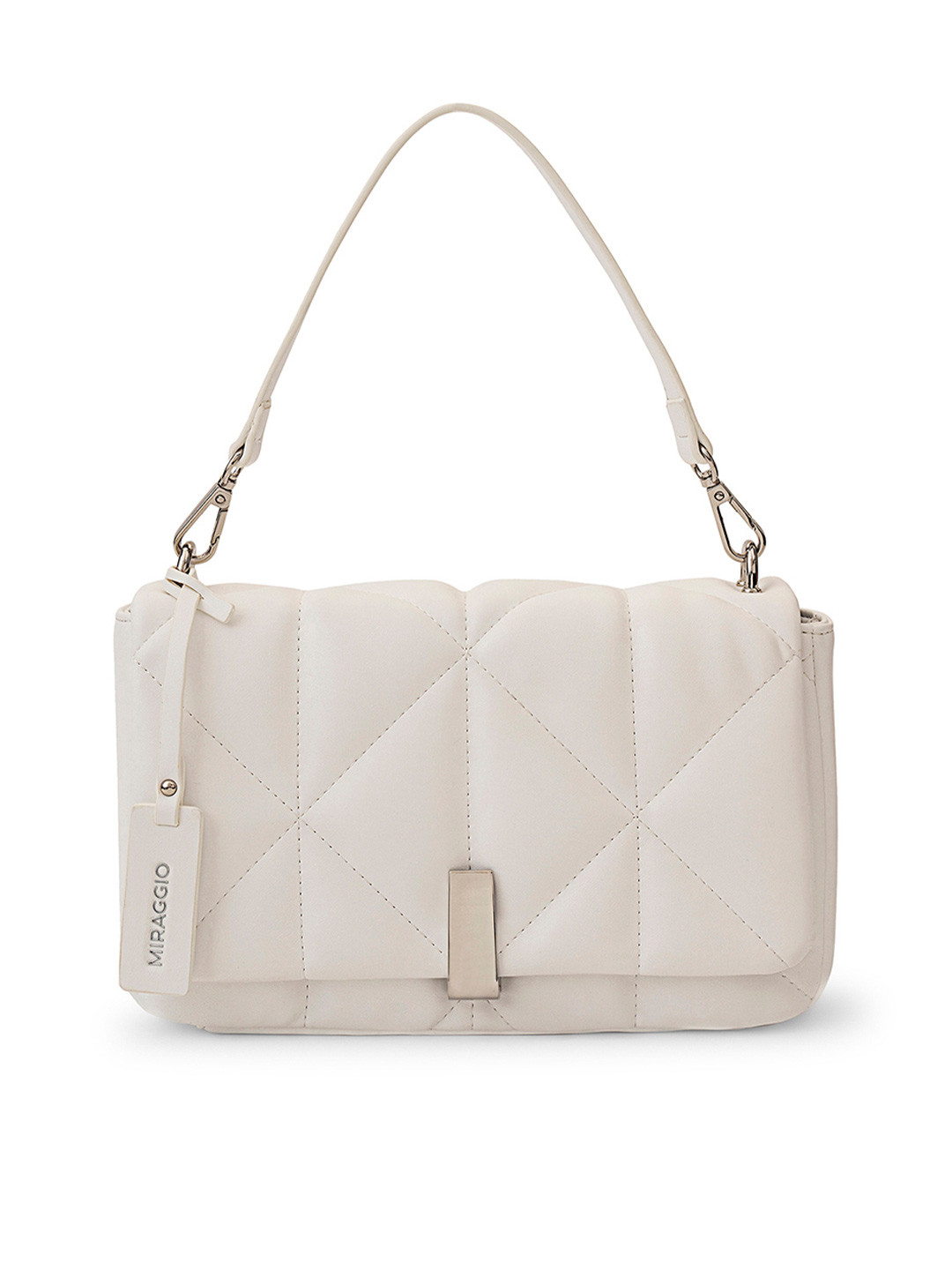 Buy MIRAGGIO White Oversized Structured Sling Bag With Quilted Handbags for Women 15512080