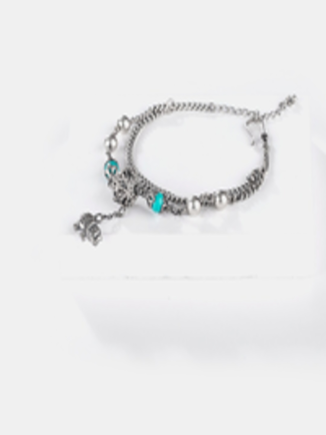 Buy SHAYA Women Silver Toned & Blue Silver Pearls Oxidized Charm ...