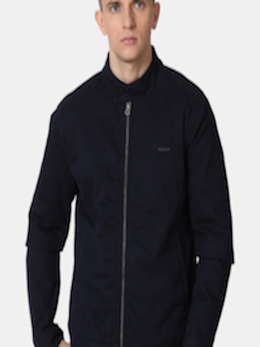 Buy T Base Men Navy Blue Geometric Lightweight Tailored Jacket ...